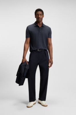 BECKHAM x BOSS polo shirt in linen, Dark Blue