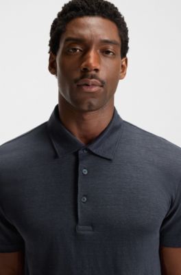 BECKHAM x BOSS polo shirt in linen, Dark Blue