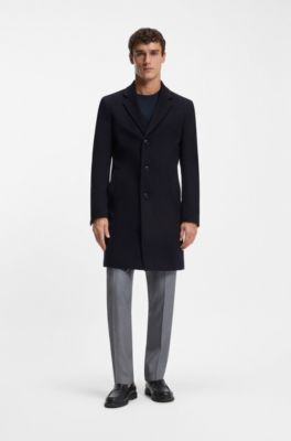 訳有 HUGO BOSS ネイビー ウール スタンドカラーコート♪ 訳有 HUGO