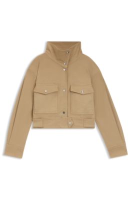 Veste courte en twill de coton toucher du papier, Marron