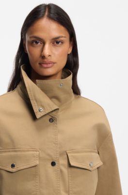 Cropped jacket in paper-touch cotton twill, Brown
