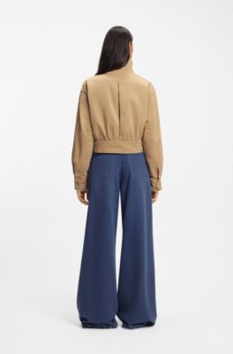 Cropped jacket in paper-touch cotton twill, Brown