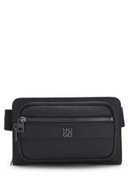 Grained belt bag with stacked-logo trim, Black