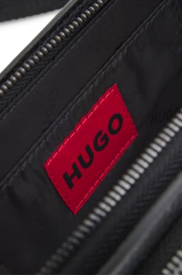 Grained belt bag with stacked-logo trim, Black