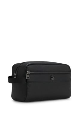 Trousse de toilette en similicuir grain&eacute; avec logo revisit&eacute;, Noir