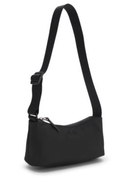 Hobo bag with tonal rubberised logo, Black