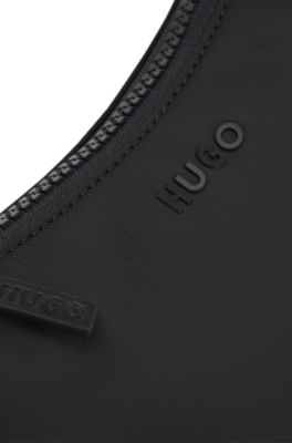 Hobo bag with tonal rubberised logo, Black