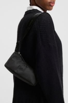 Hobo bag with tonal rubberised logo, Black