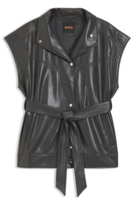 Faux-leather gilet with belt, Light Grey