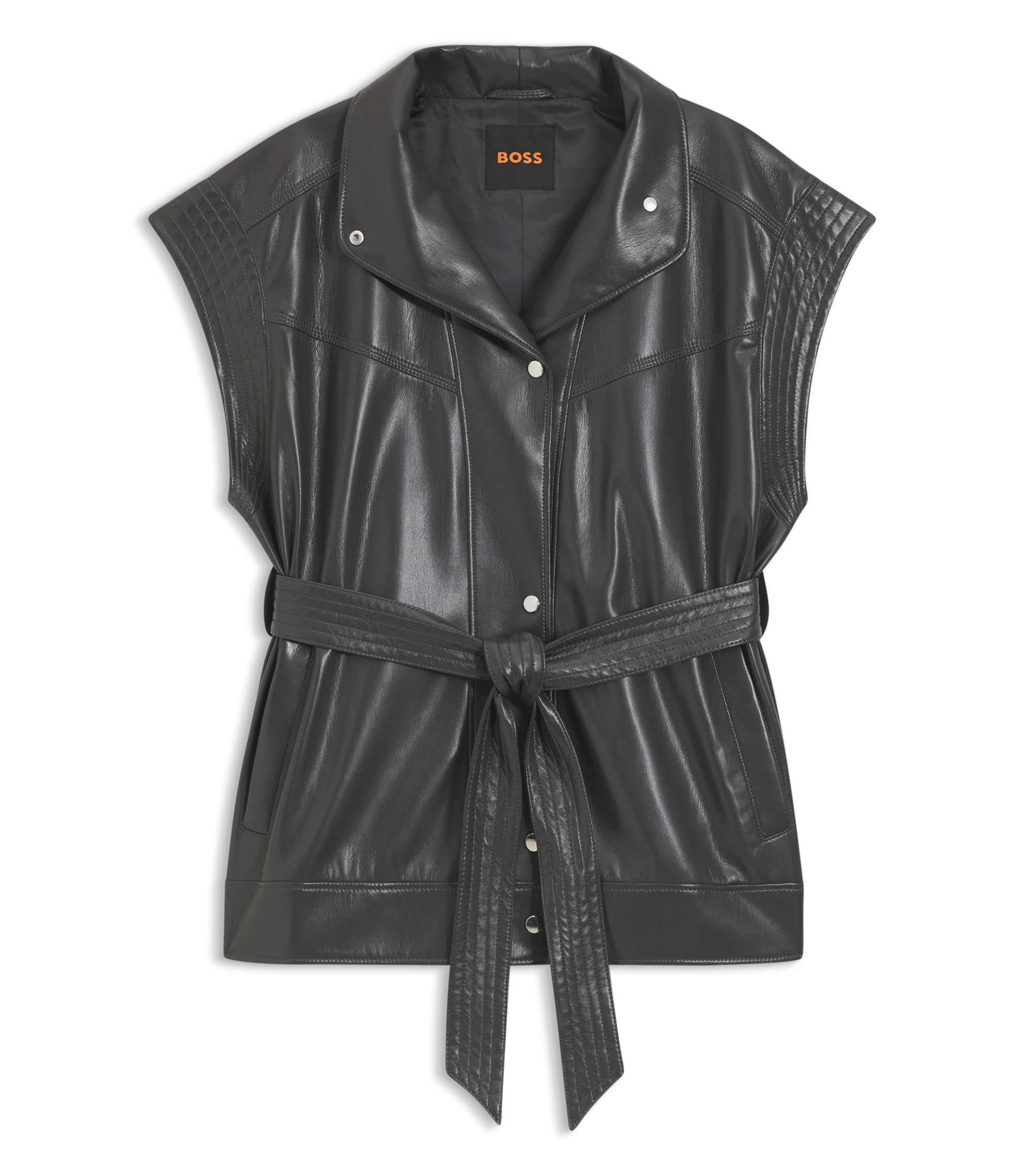 BOSS - Faux-leather gilet with belt - Light Grey