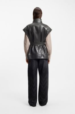 Faux-leather gilet with belt, Light Grey