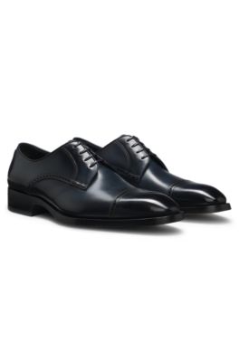 Chaussures derby en cuir &agrave; d&eacute;tails richelieu, Bleu fonc&eacute;