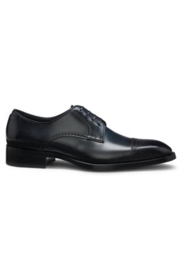 Chaussures derby en cuir &agrave; d&eacute;tails richelieu, Bleu fonc&eacute;