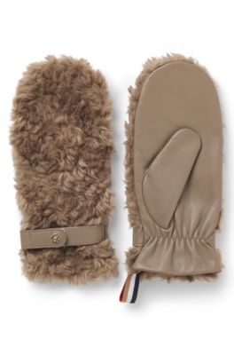 BOSS x Steiff gloves in teddy and leather, Light Brown