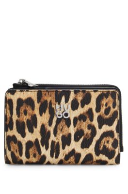 Leopard-print wallet in faux leather, Patterned