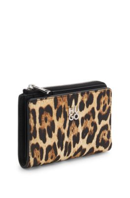 Leopard-print wallet in faux leather, Patterned