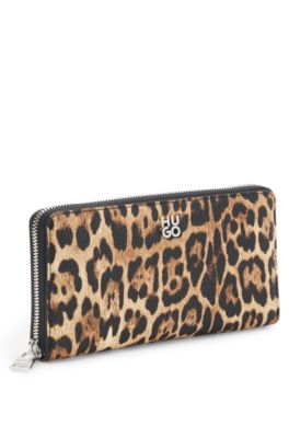 Leopard-print wallet in faux leather, Patterned