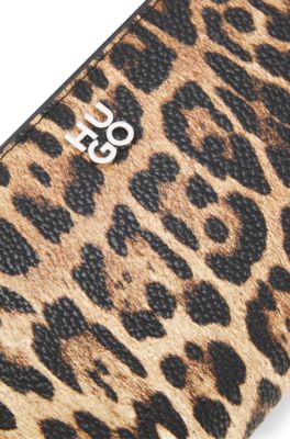 Leopard-print wallet in faux leather, Patterned