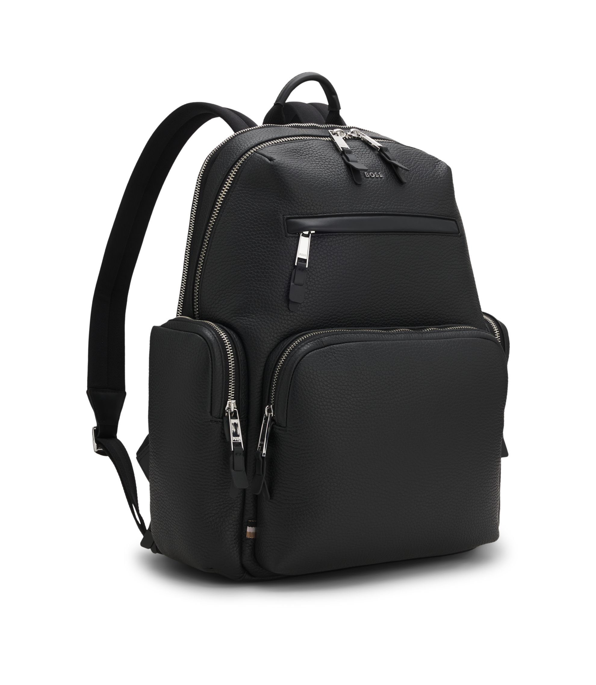 BOSS - Italian-leather backpack with zipped side pockets - Black