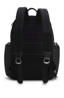 Italian-leather backpack with zipped side pockets, Black