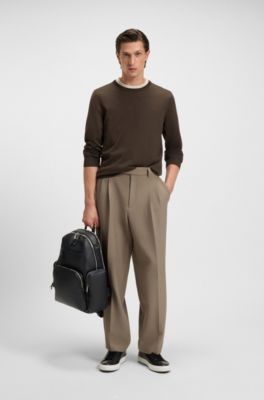 Italian-leather backpack with zipped side pockets, Black