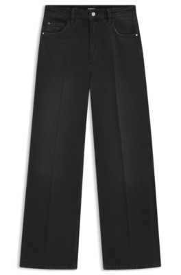 Vaqueros boyfriend fit en denim r&iacute;gido gris, Negro