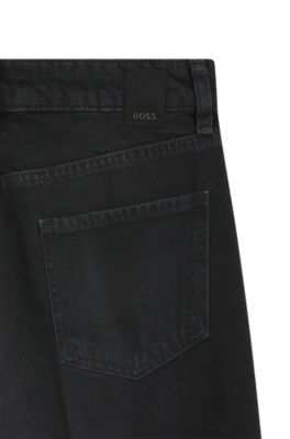 Jean Boyfriend en denim rigide gris, Noir