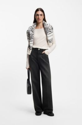 Grey boyfriend-fit jeans in rigid denim, Black