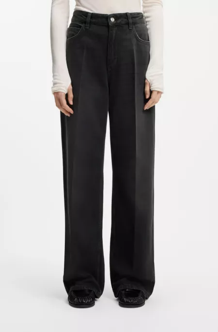 Grey boyfriend-fit jeans in rigid denim