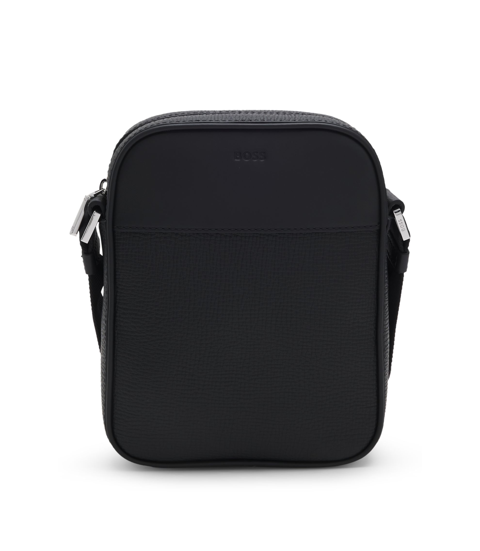 BOSS - Logo-lettering crossbody bag in Italian leather - Black