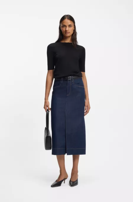 Blue midi skirt in rigid denim