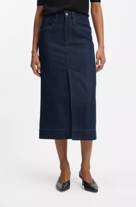 Blue midi skirt in rigid denim