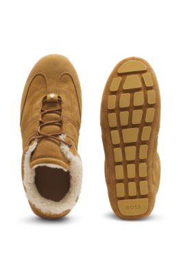 BOSS x Steiff fur-trim trainers in suede, Light Beige