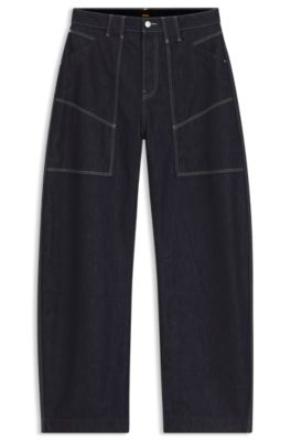 Blue balloon-leg jeans in blue rigid denim, Dark Blue