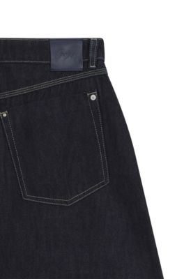 Jean Balloon en denim rigide bleu, Bleu fonc&eacute;