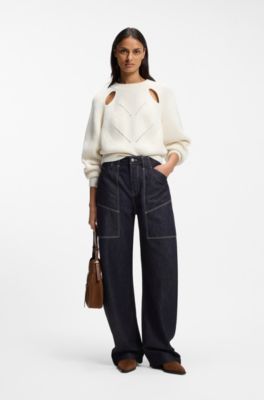 Jean Balloon en denim rigide bleu, Bleu fonc&eacute;