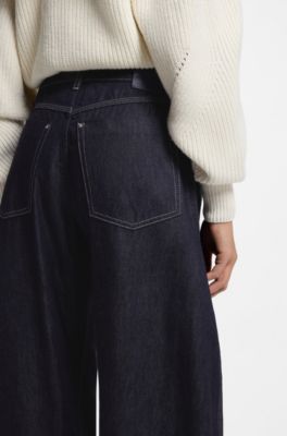 Jean Balloon en denim rigide bleu, Bleu fonc&eacute;
