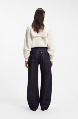 Jean Balloon en denim rigide bleu, Bleu fonc&eacute;