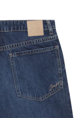 Jean Relaxed en denim rigide bleu, Bleu