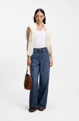Jean Relaxed en denim rigide bleu, Bleu