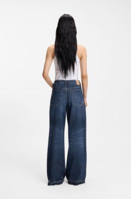 Jean Relaxed en denim rigide bleu, Bleu