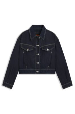 Regular-fit trucker jacket in rinse-washed denim, Dark Blue