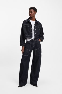 Regular-fit trucker jacket in rinse-washed denim, Dark Blue