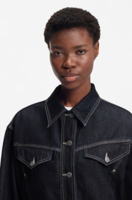 Regular-fit trucker jacket in rinse-washed denim, Dark Blue
