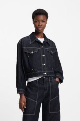 Regular-fit trucker jacket in rinse-washed denim, Dark Blue