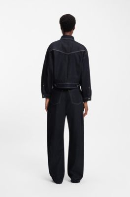 Regular-fit trucker jacket in rinse-washed denim, Dark Blue