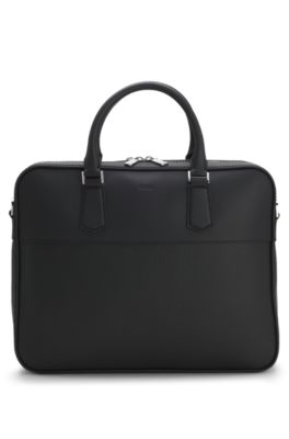 Leather document case with grained and plain finishes, Black