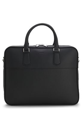 Leather document case with grained and plain finishes