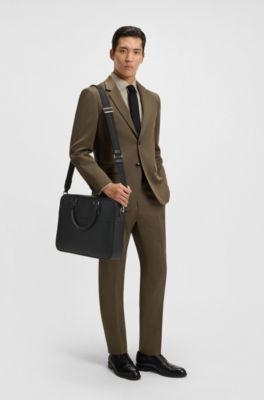 Leather document case with grained and plain finishes, Black