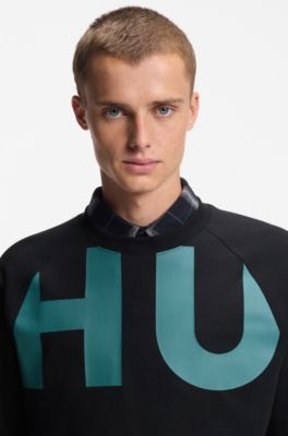 Camiseta loose fit en punto de algod&oacute;n con logo envolvente, Negro
